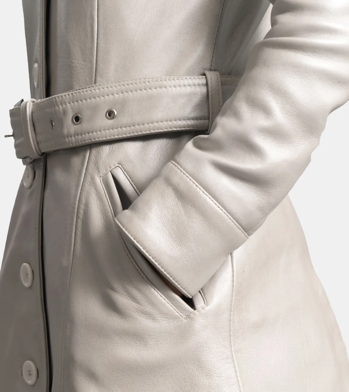 Lavinia Women's Ivory Leather Trench Coat