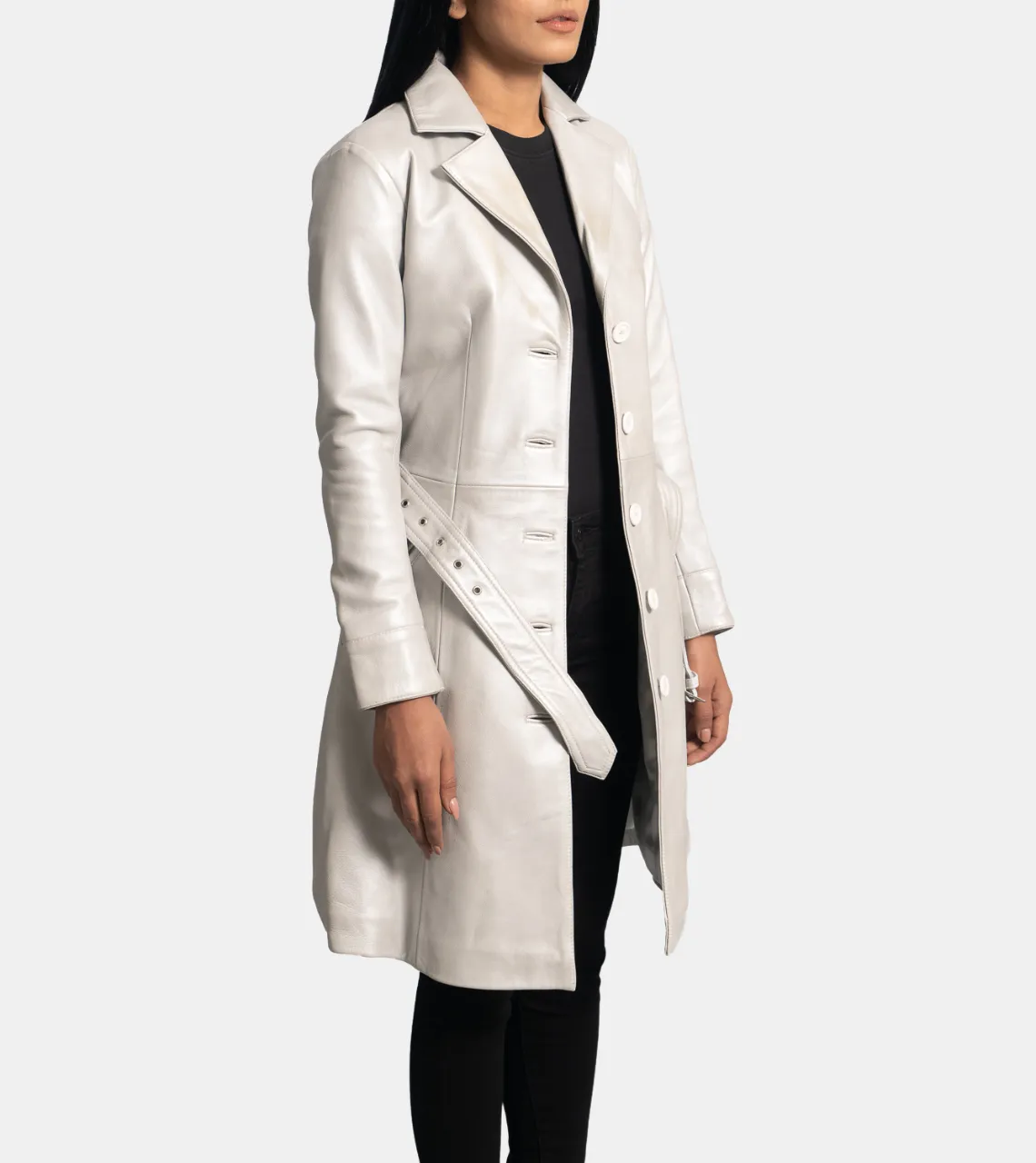 Lavinia Women's Ivory Leather Trench Coat