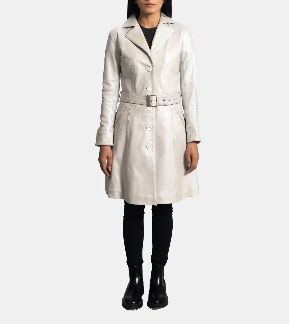 Lavinia Women's Ivory Leather Trench Coat