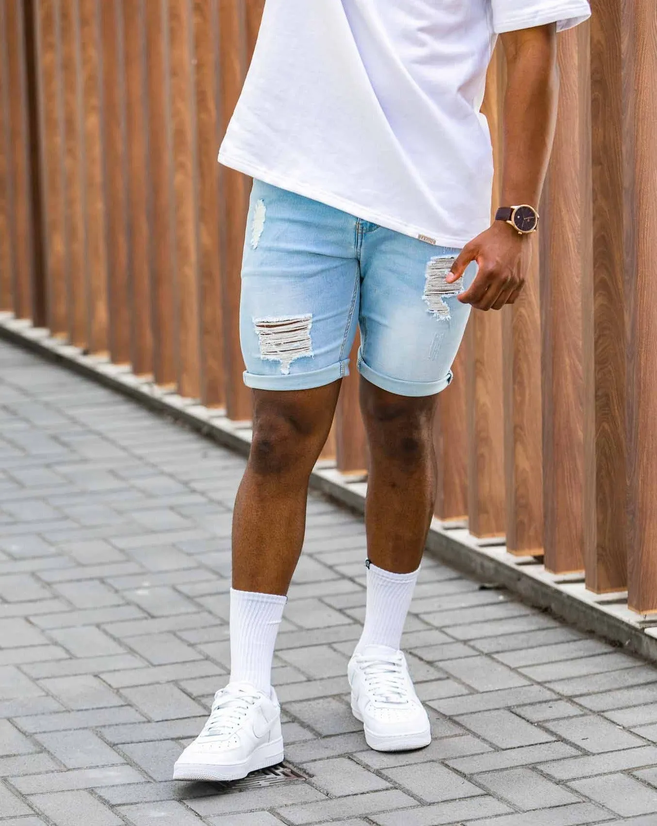 Light Blue Ripped Denim Shorts