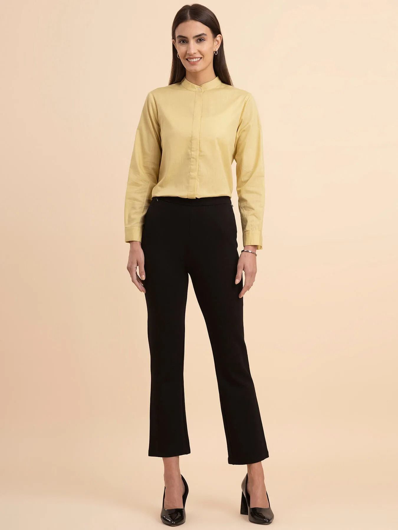 Linen Concealed Placket Shirt - Yellow