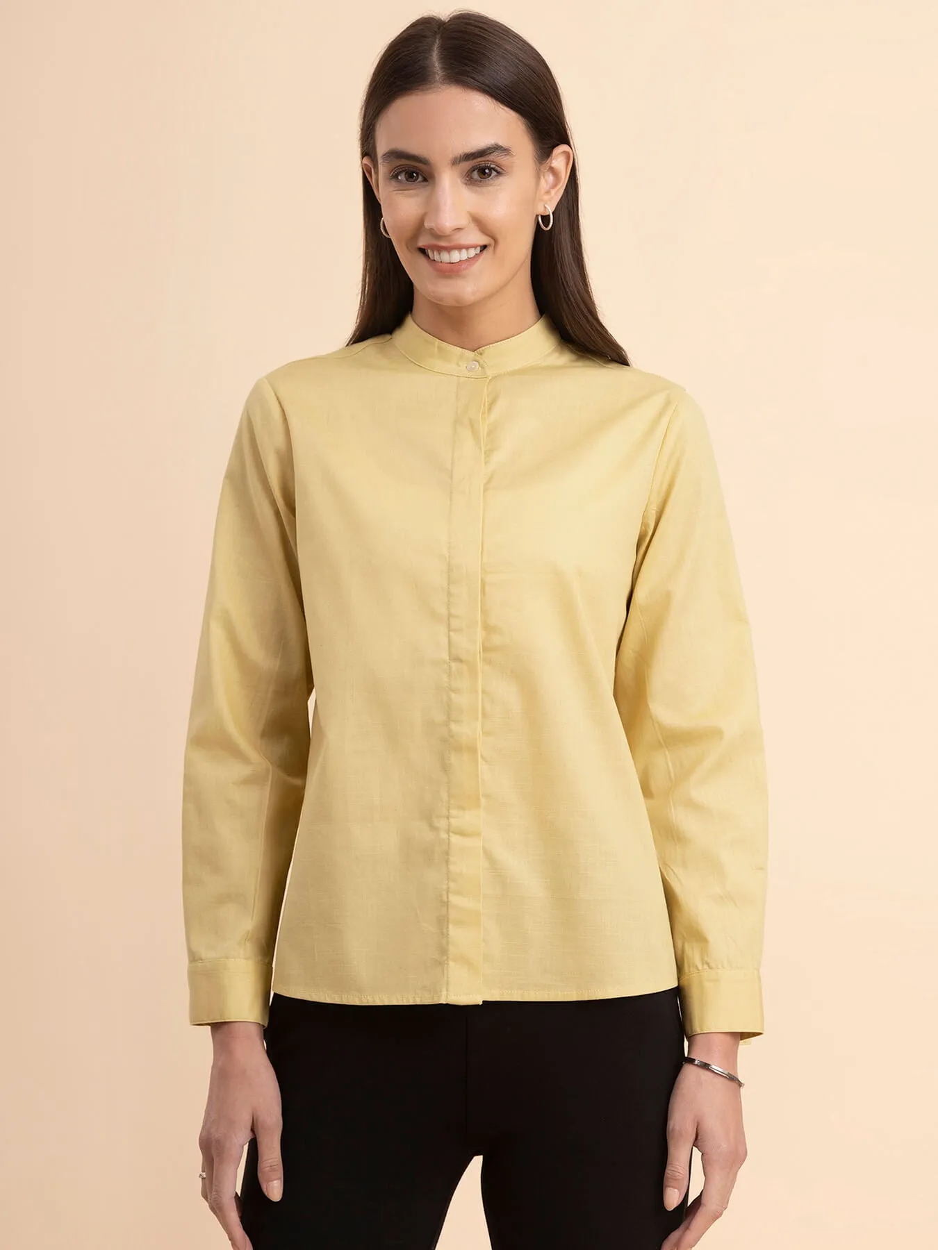 Linen Concealed Placket Shirt - Yellow