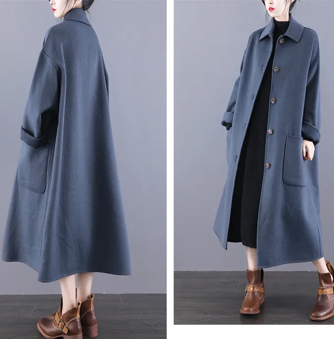 Long Double Face Wool Coat Handmade Long Warm Long Women Wool Coat Jacket/6677