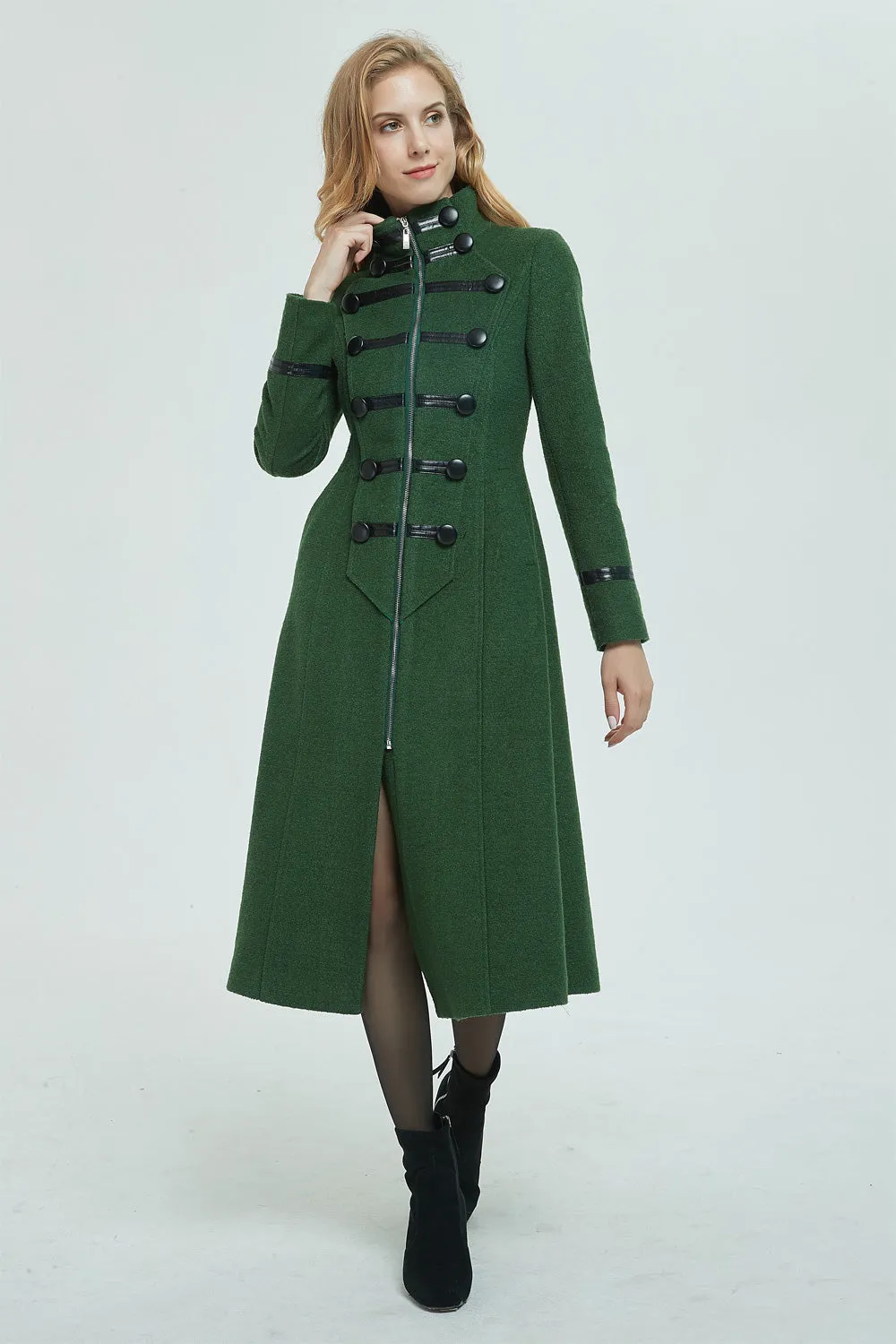 Long wool coat, winter coat, womens coat, green coat 1949#