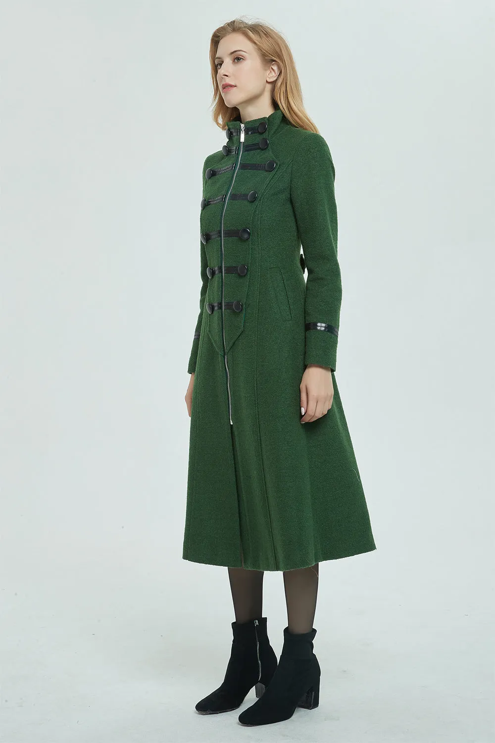 Long wool coat, winter coat, womens coat, green coat 1949#