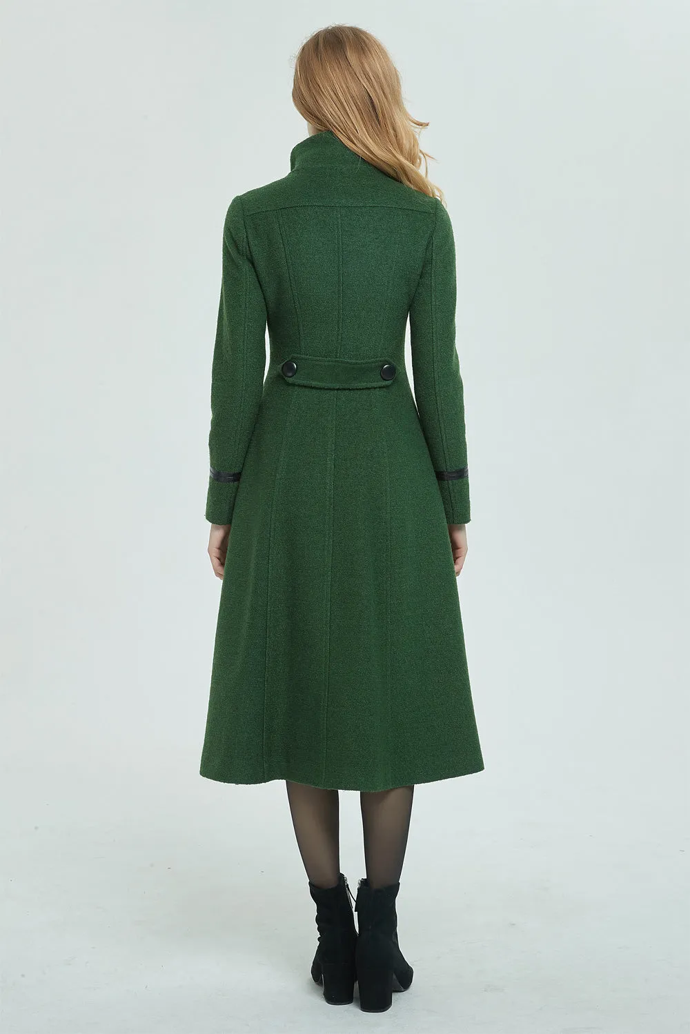 Long wool coat, winter coat, womens coat, green coat 1949#