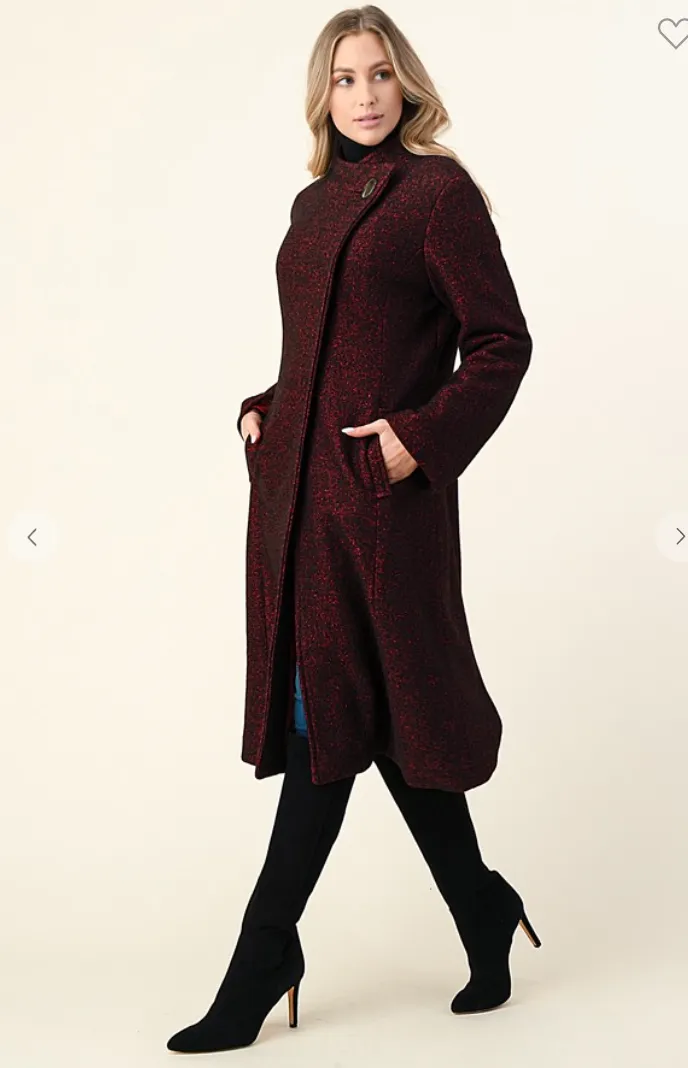 Longline Mock Neck Wool Coat