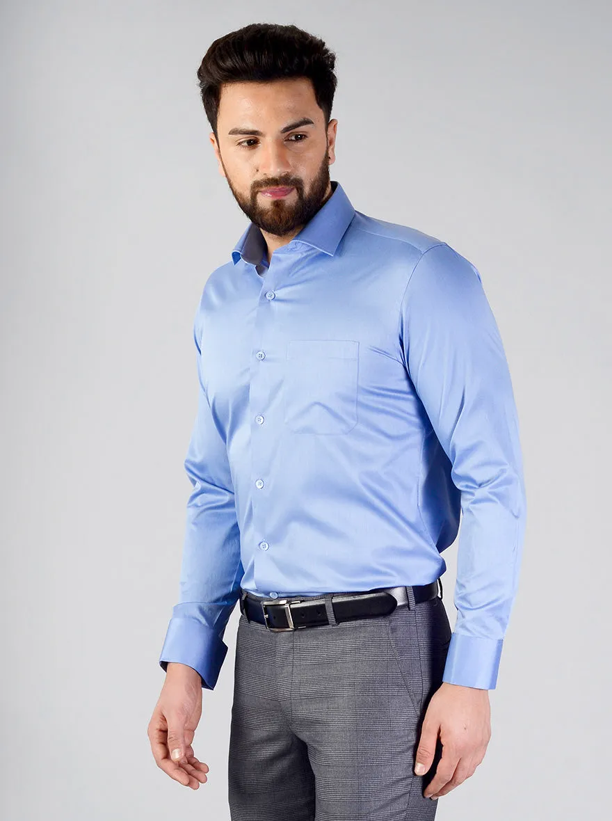 Marine Blue Solid Slim Fit Evening Wear Shirt | Metal