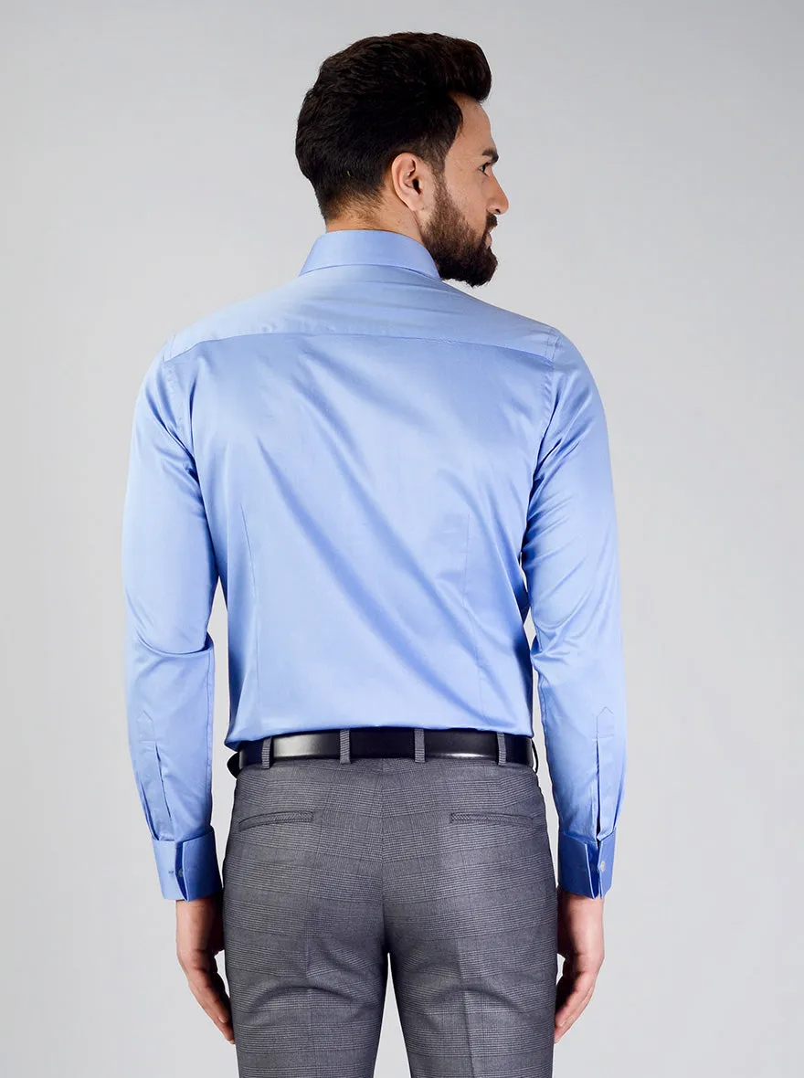 Marine Blue Solid Slim Fit Evening Wear Shirt | Metal