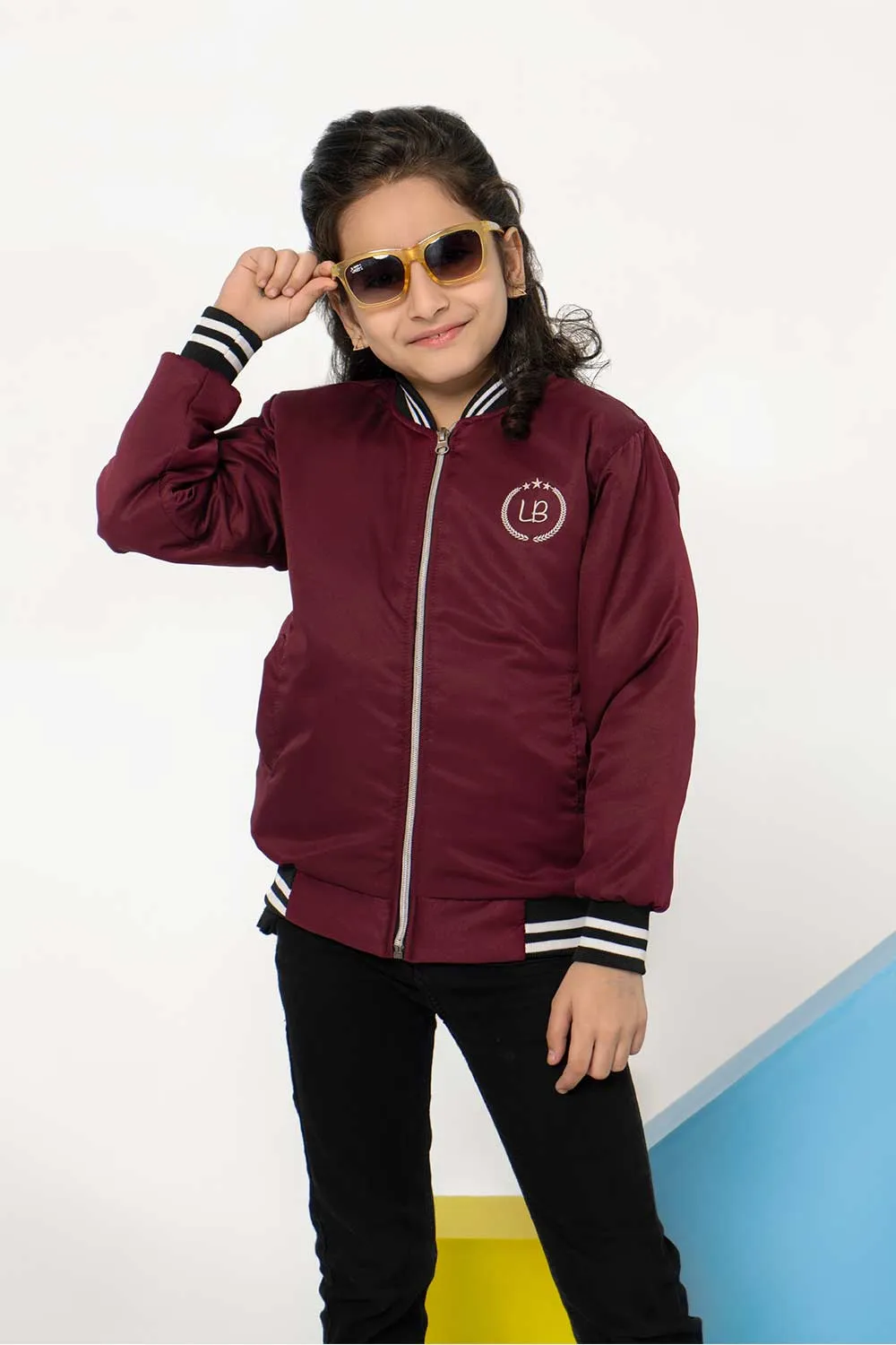 Maroon Tipped Bomber Jacket - Girls