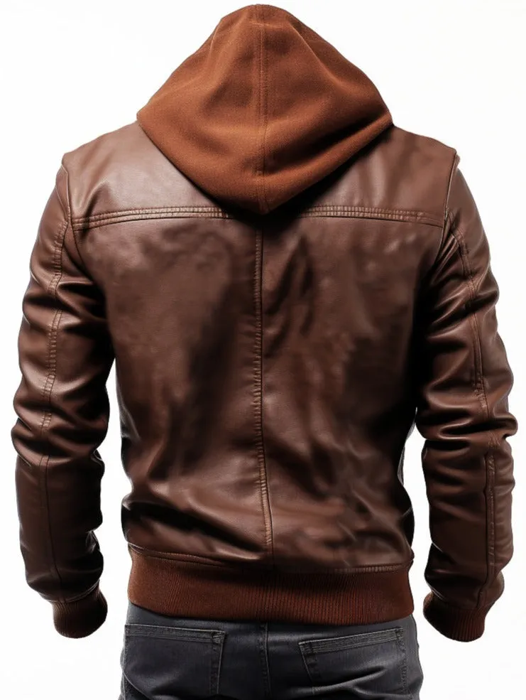 Men Ethan Brown Hooded Designer Leather Jacket