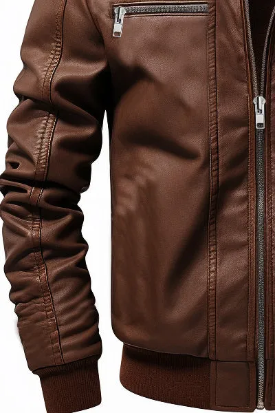 Men Ethan Brown Hooded Designer Leather Jacket