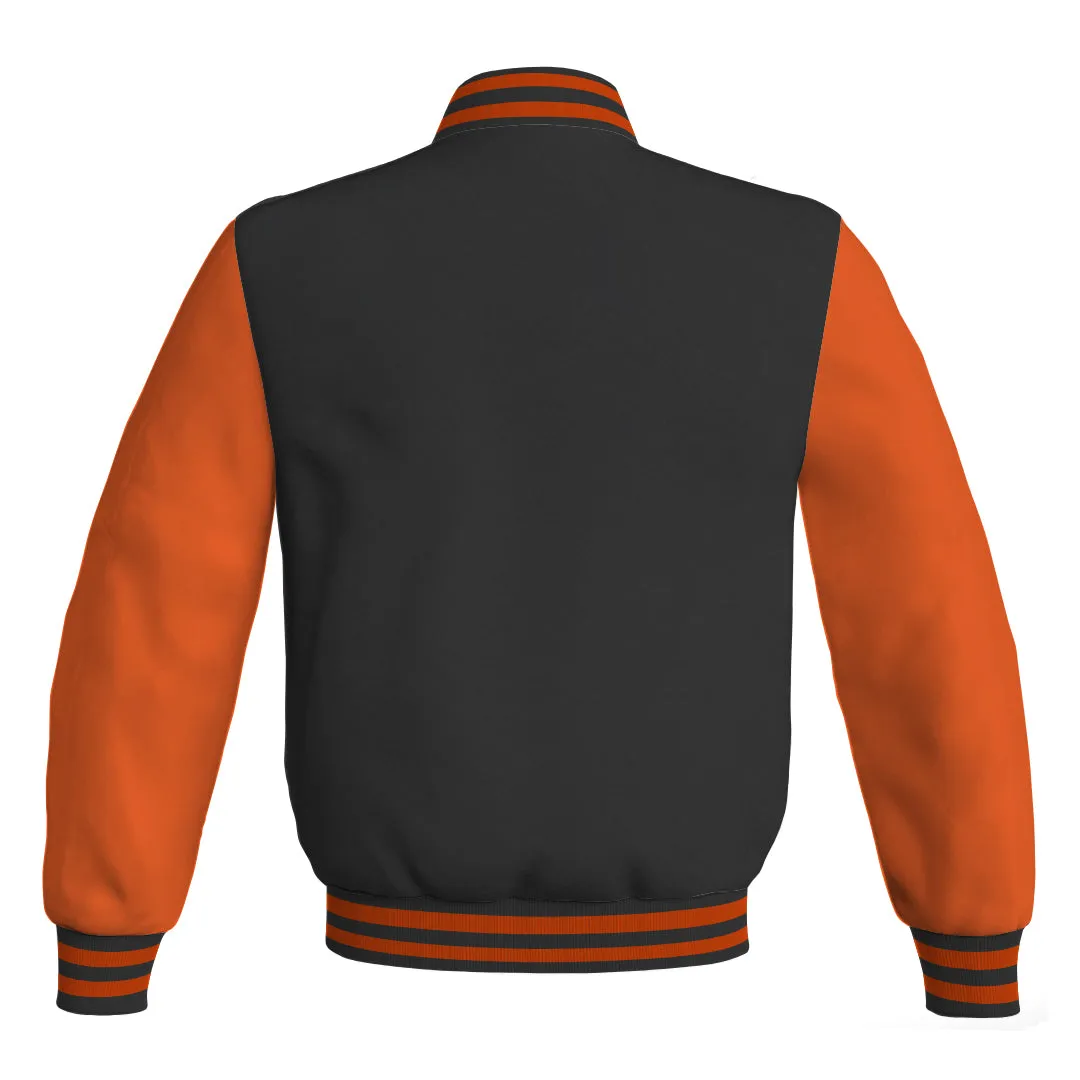 Mens Bomber Jacket Black Body and Orange Leather Sleeves Bomber Jacket