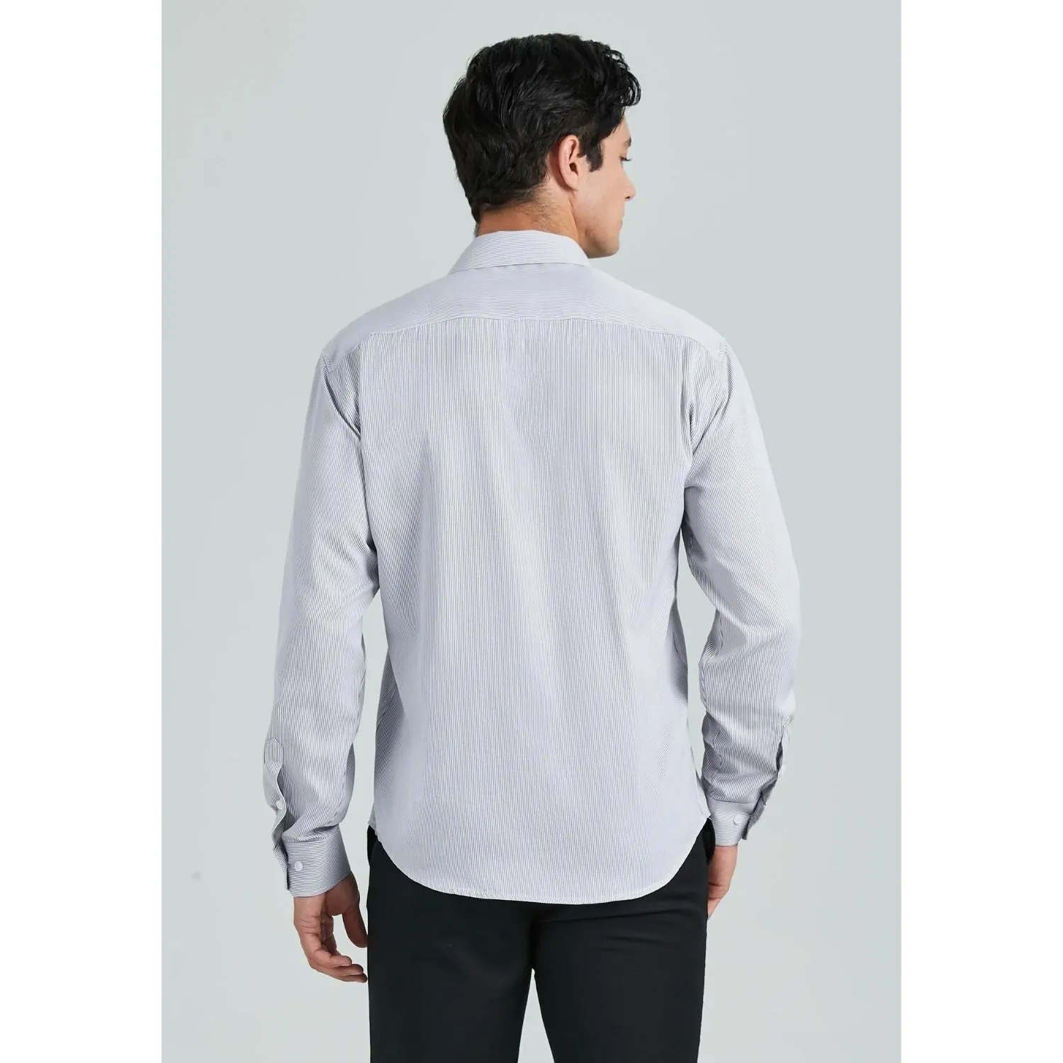 Men's Casual Long Sleeve Striped Shirt - GREY