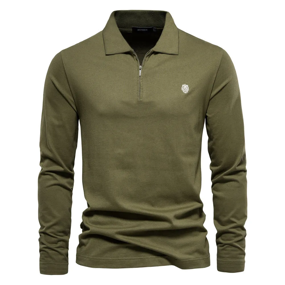 Men's Casual Solid Color Lapel Cotton Polo Shirt