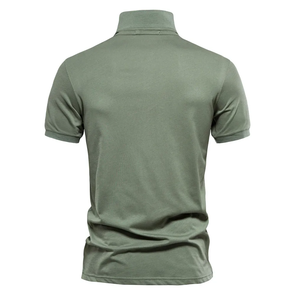 Men's Casual Solid Color Lapel Cotton Polo Shirt