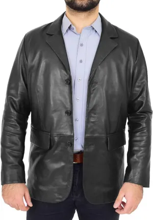 Men’s Classic Black Leather Blazer