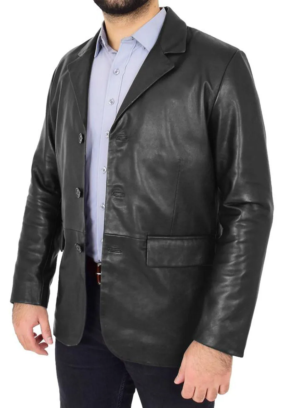 Men’s Classic Black Leather Blazer