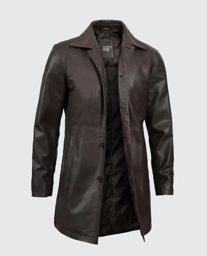 Men's Distressed Dark Brown Leather Coat