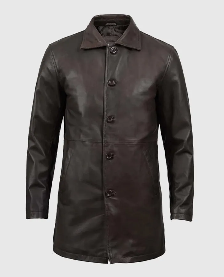 Men's Distressed Dark Brown Leather Coat