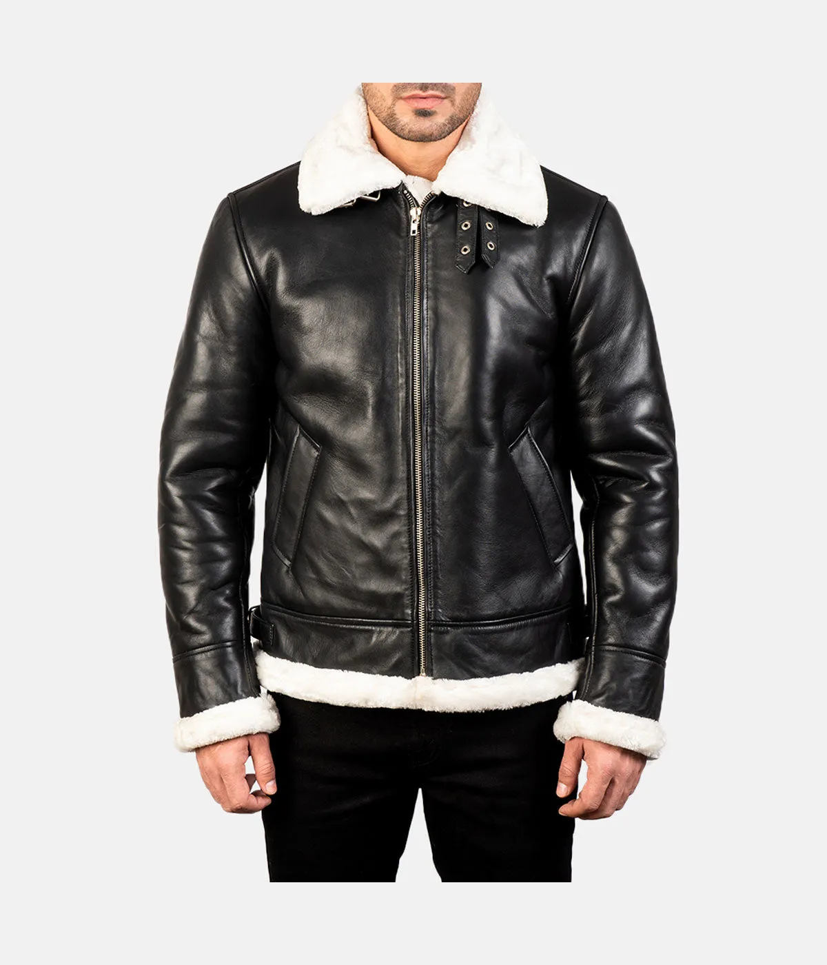 Men's Fur Collar Shearling Leather Jacket