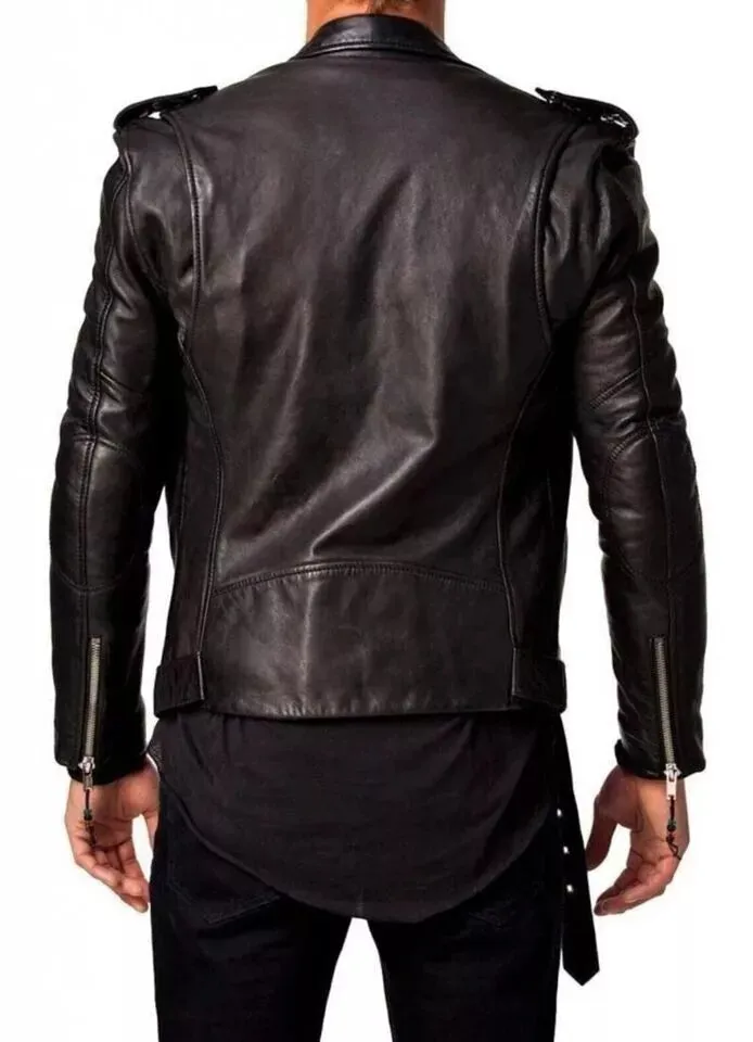 Men's Leather Jacket Slim Fit Biker Motorcycle Real Lambskin Leather Jacket