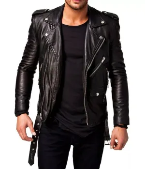 Men's Leather Jacket Slim Fit Biker Motorcycle Real Lambskin Leather Jacket