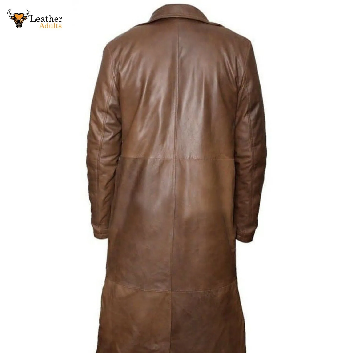 Mens Long Coat Genuine Leather Trench Coat Rain Coat Distressed Men Over Coat