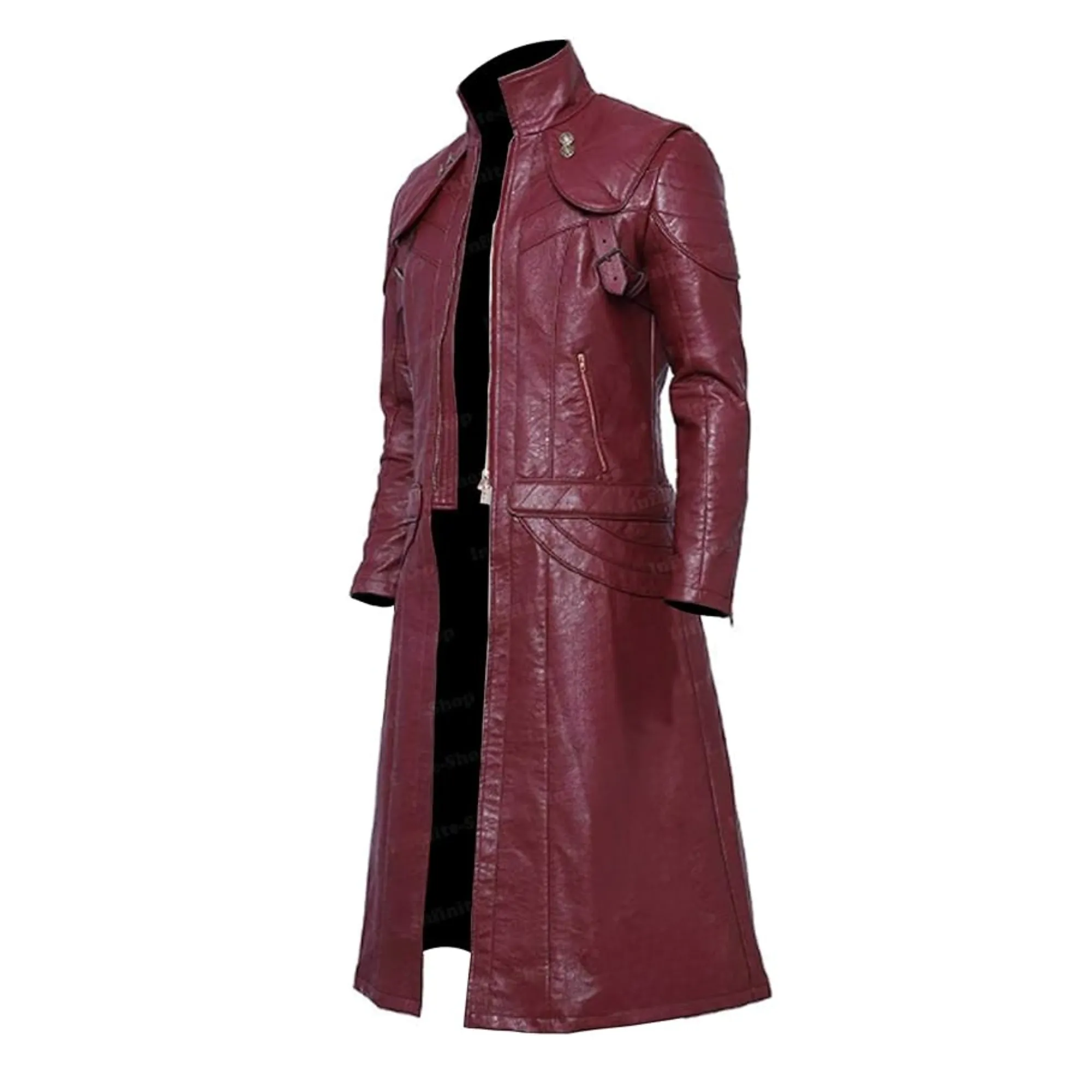 Mens Long Leather Trench Coat