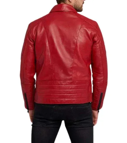 Mens Red Leather Biker Jacket