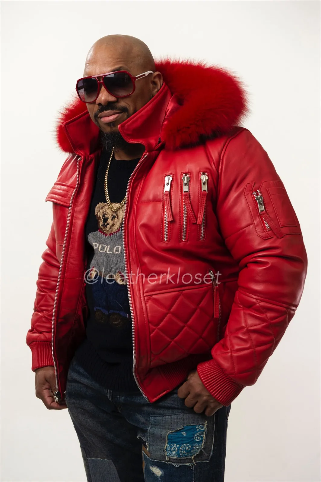 Men's Roddy Bomber Jacket With Fox Hood [Red]