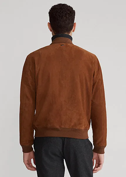 Men's Tan Brown Suede Leather Bomber Jacket