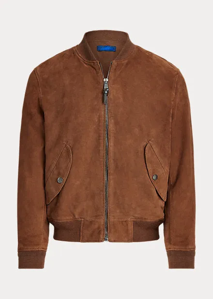 Men's Tan Brown Suede Leather Bomber Jacket