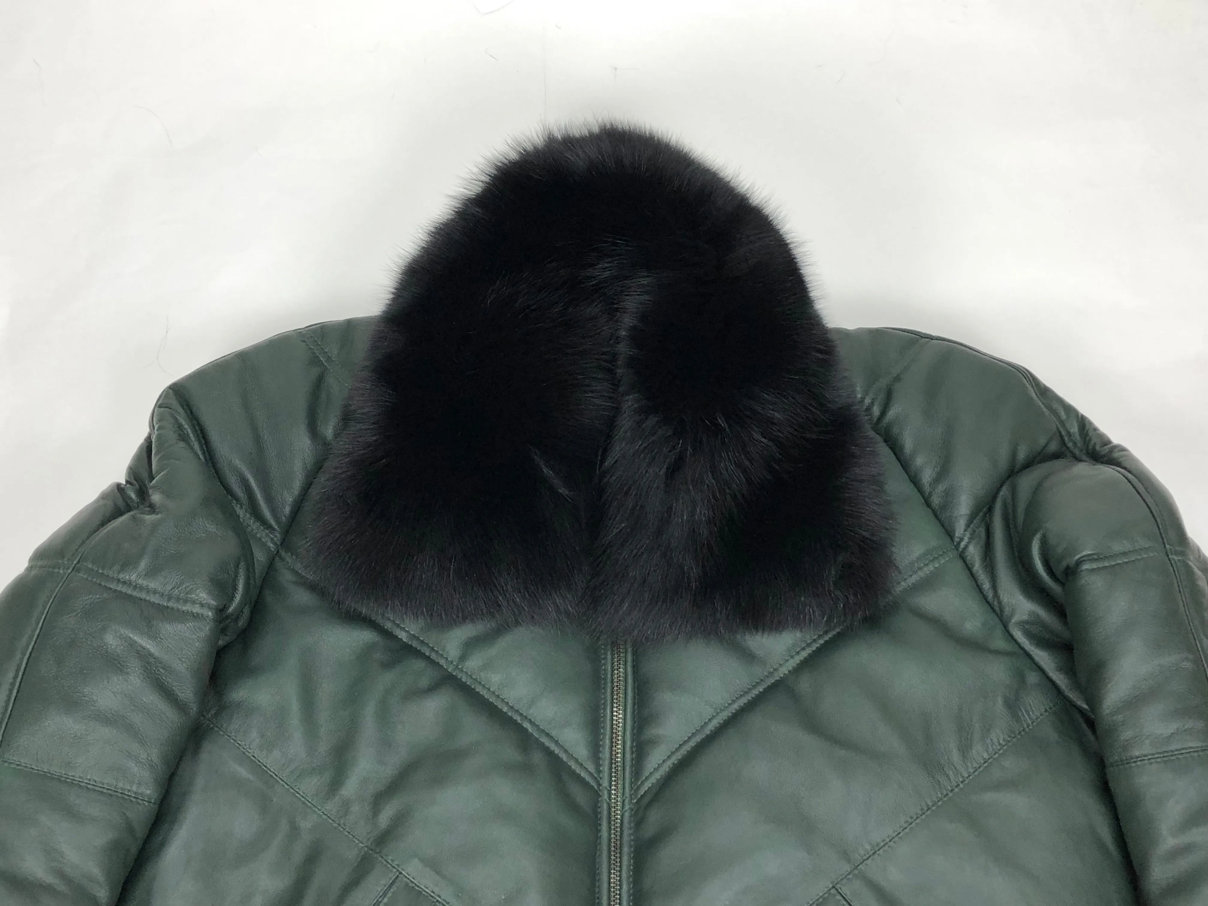 Men's V-Bomber Forest Green Premium Black Fox Collar