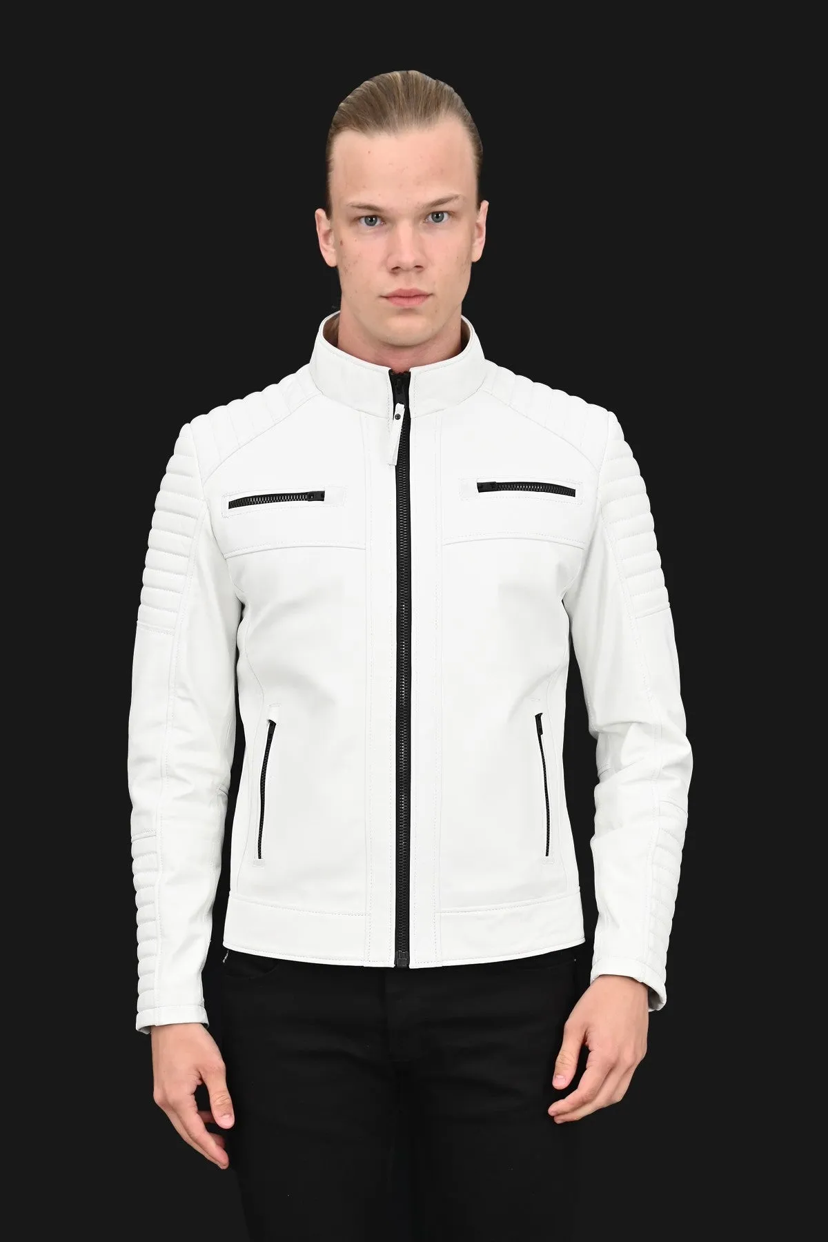 MEN’S WHITE QUILTED LEATHER JACKET