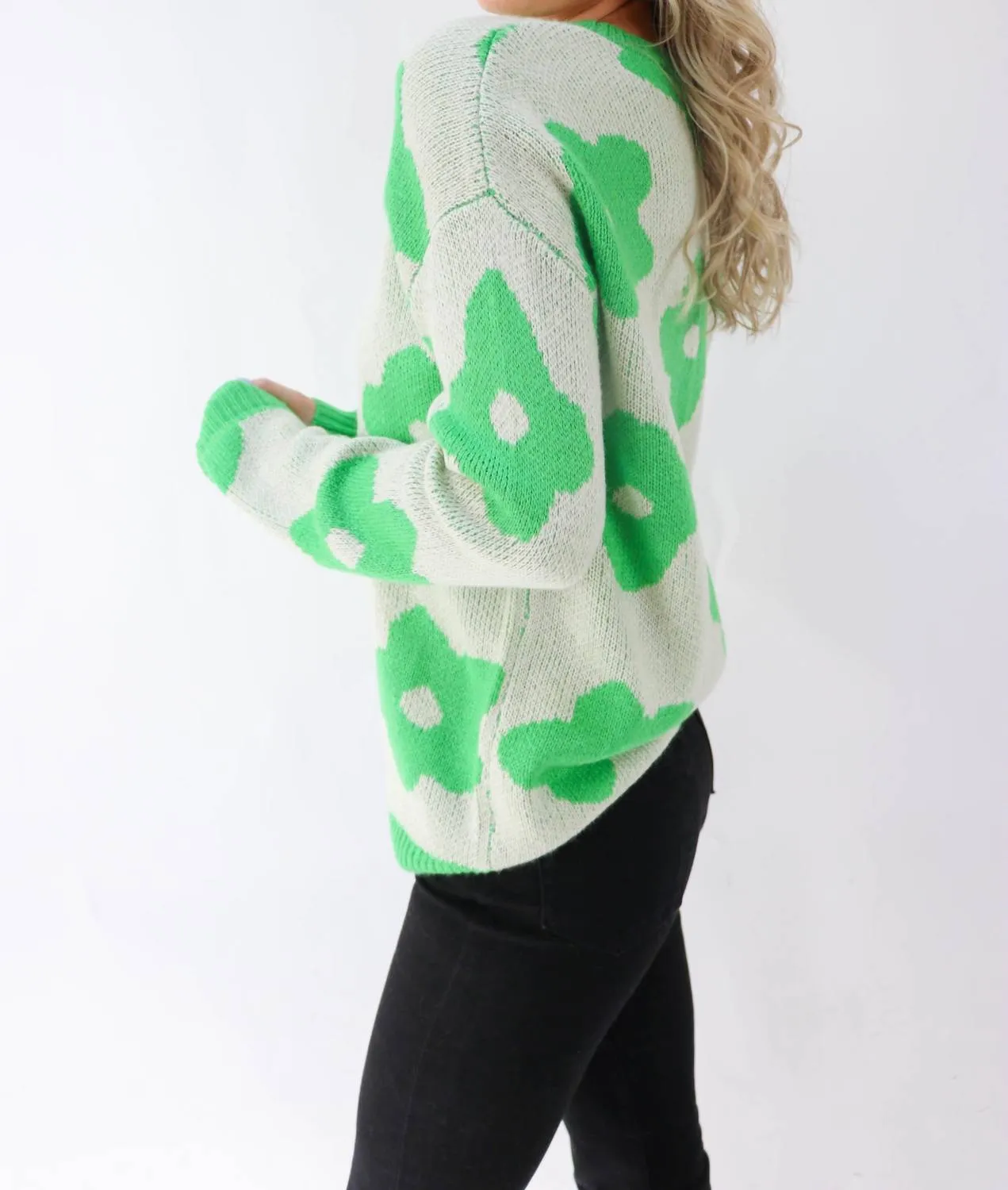 Mine Is Yours Colorblock Oversized Floral Sweater in Green