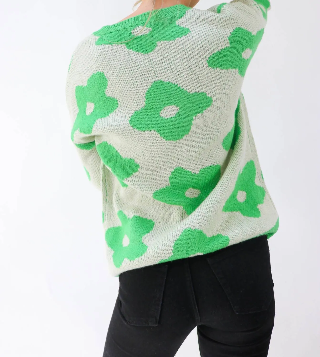 Mine Is Yours Colorblock Oversized Floral Sweater in Green