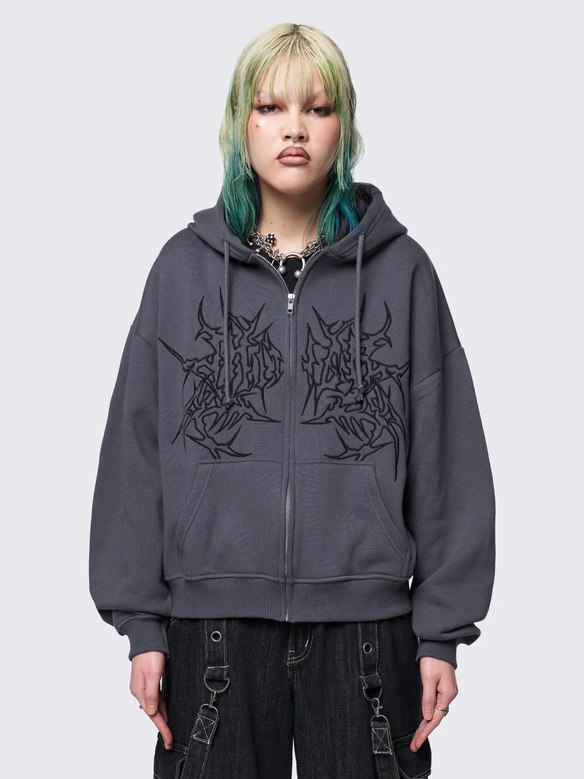 Minga Ink Grey Zip Up Hoodie