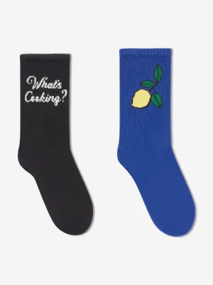 Mini Rodini Kids What's Cooking Socks Set (2 Pack) in Blue