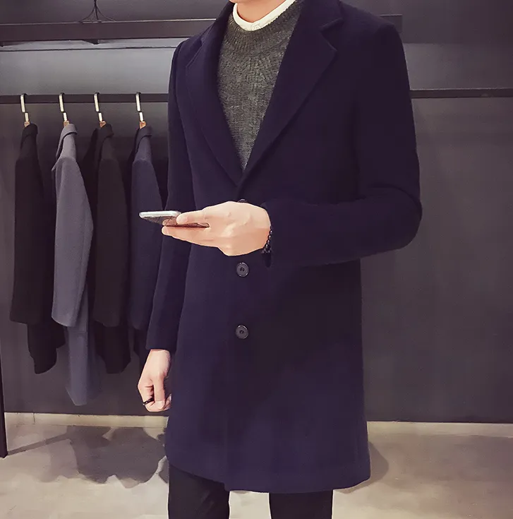 Navy Blue Wool and Blends Trench Over Coat by ITALIAN VEGA®