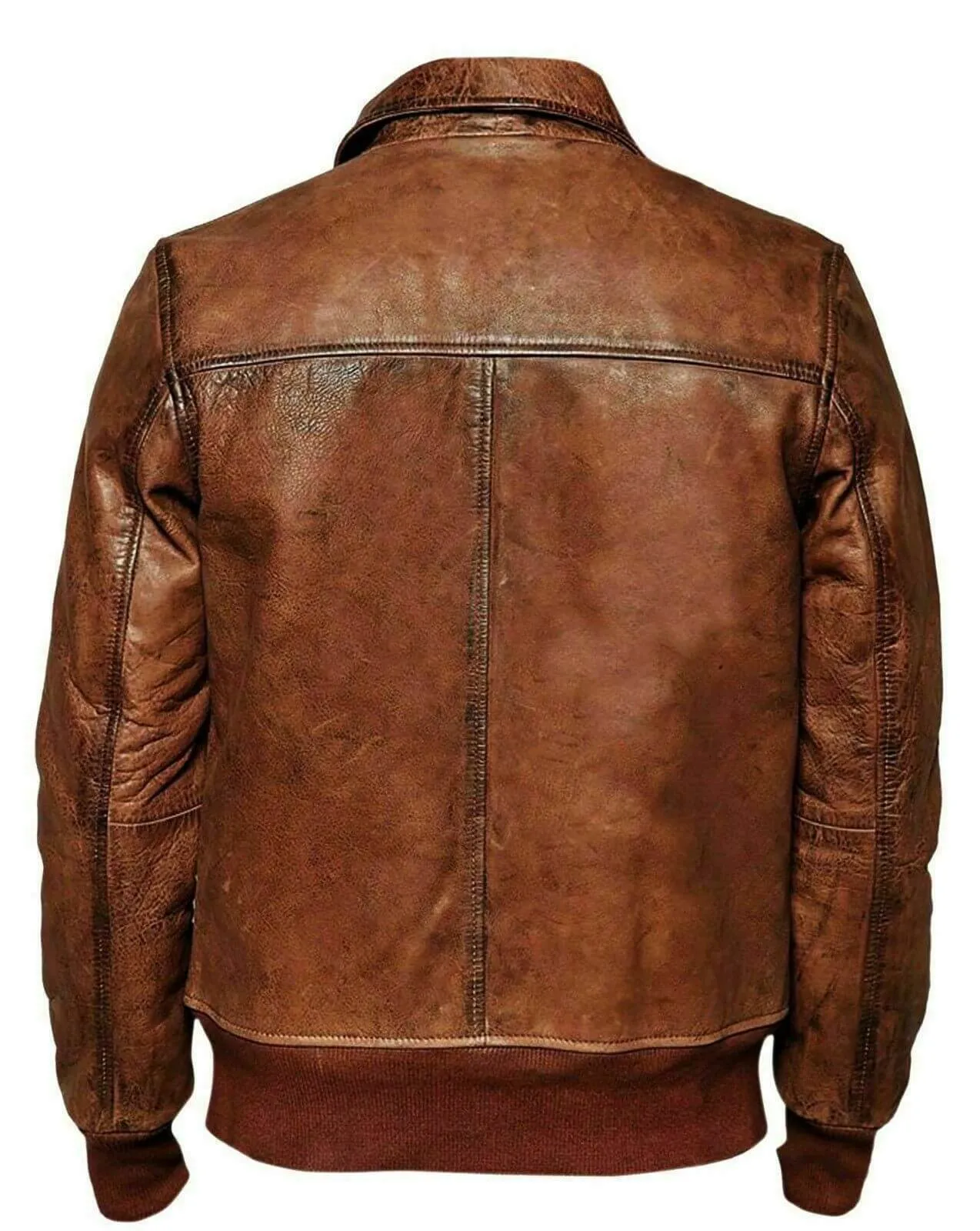 New Men's Biker Motorcycle Vintage Distressed Brown Bomber Winter Leather Jacket