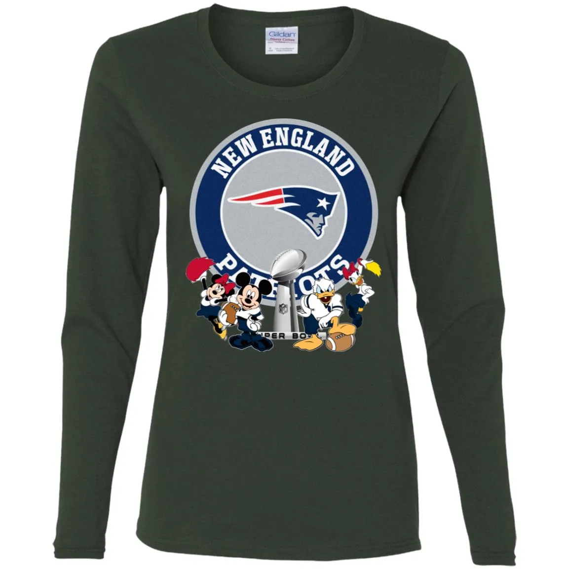 Nfl – New England Patriots Super Bowl 2019 Mickey Mouse Minnie Mouse Donald Duck Daisy Duck Football Women Long Sleeve Shirt