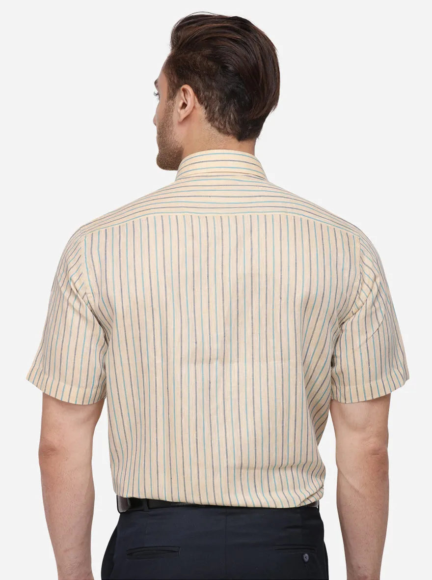 Off-White Striped Regular Fit Formal Shirt | JadeBlue