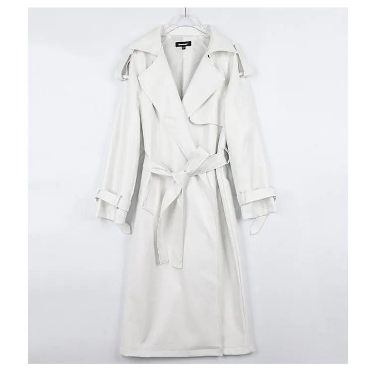 Oversized Long Waterproof Leather Trench Coat