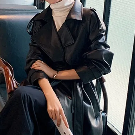 Oversized Long Waterproof Leather Trench Coat