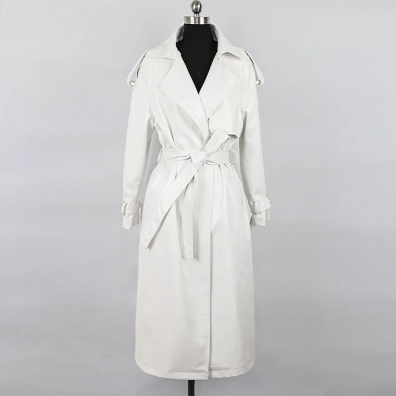 Oversized Long Waterproof Leather Trench Coat