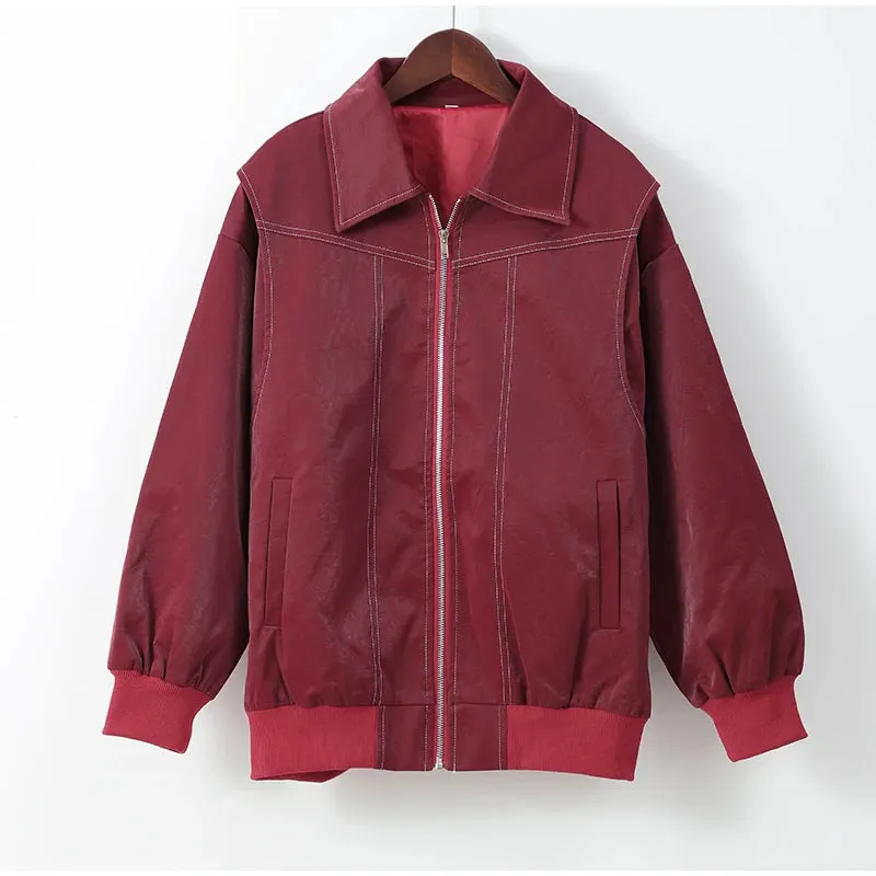 Oversized  Loose Stitch bomber Jacket motorcycle jacket