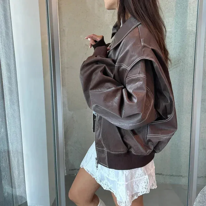 Oversized  Loose Stitch bomber Jacket motorcycle jacket