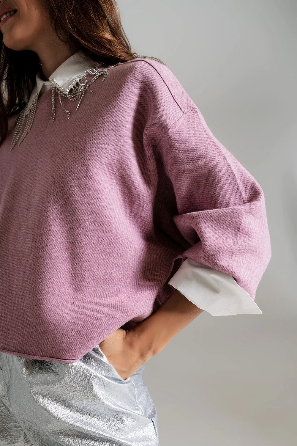 Oversized Sweater With Boatneck in Dusty Pink