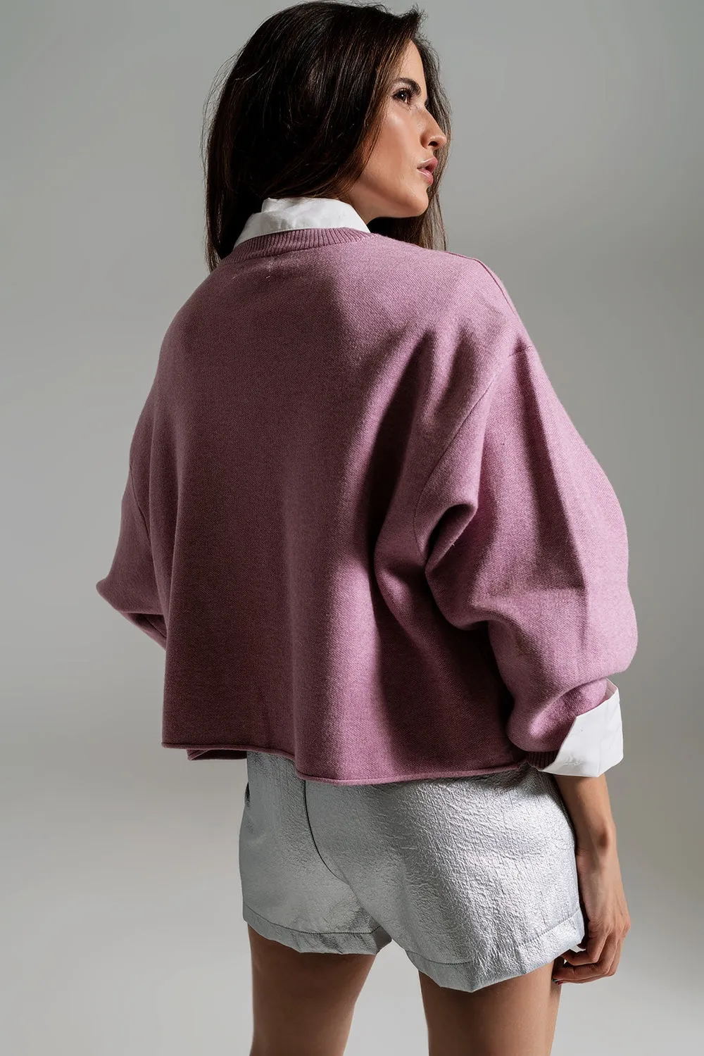 Oversized Sweater With Boatneck in Dusty Pink